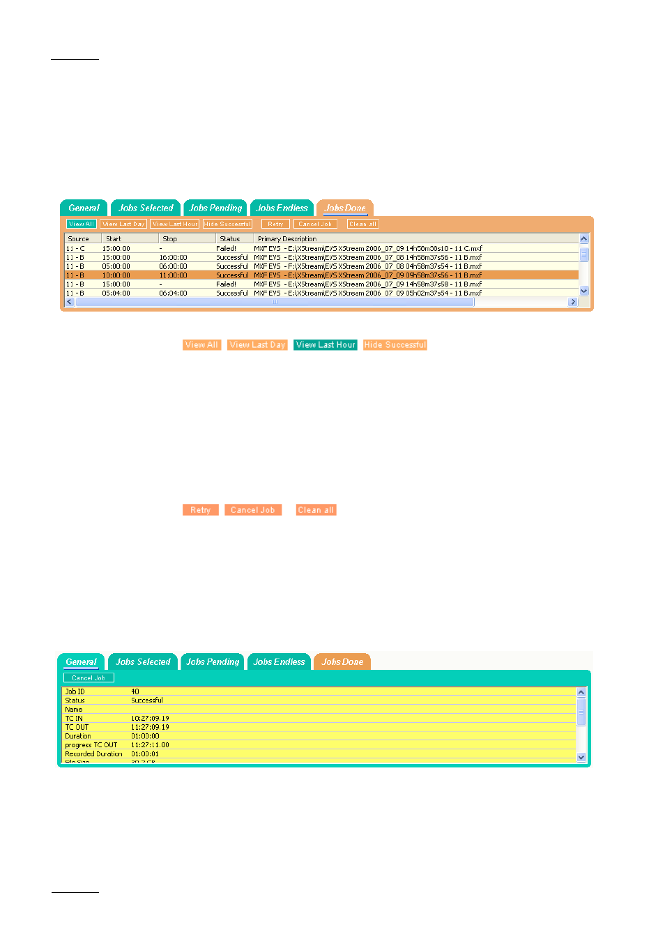 Status area | EVS Xfile Version 1.11 - April 2007 User Manual User Manual | Page 77 / 99