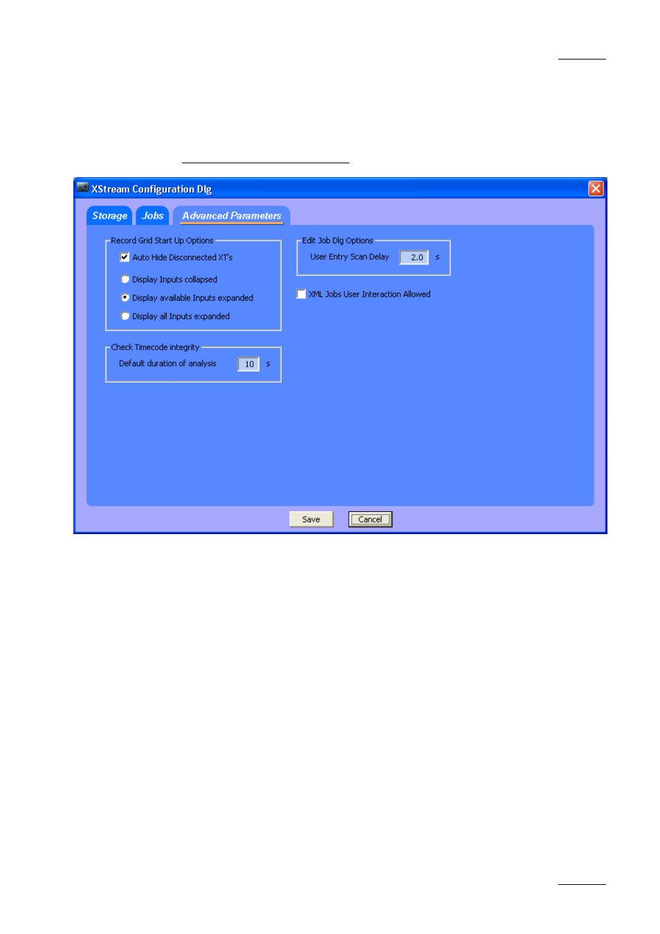 Advanced parameters tab | EVS Xfile Version 1.11 - April 2007 User Manual User Manual | Page 82 / 99