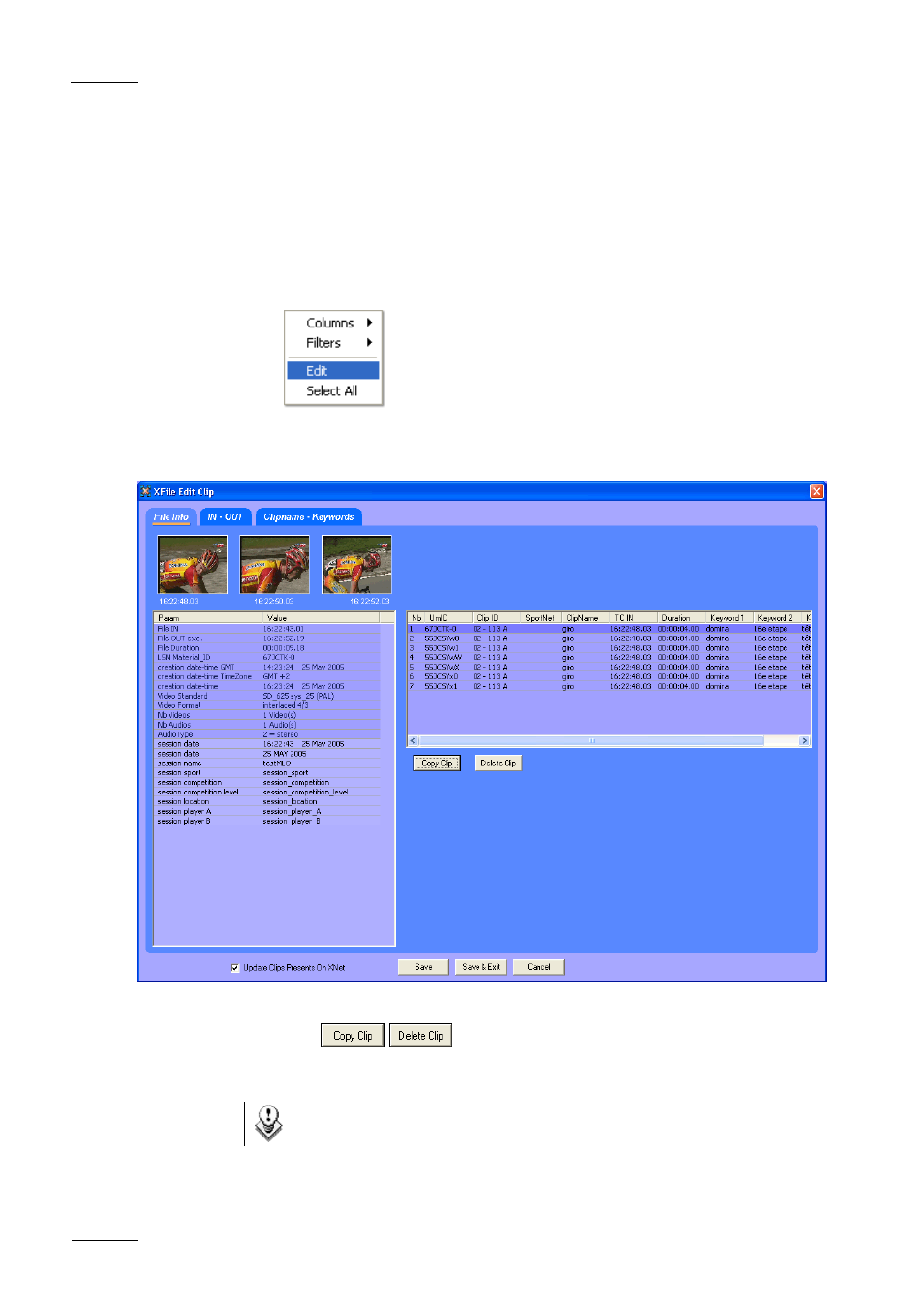 Editing a clip | EVS Xfile Version 1.11 - April 2007 User Manual User Manual | Page 89 / 99