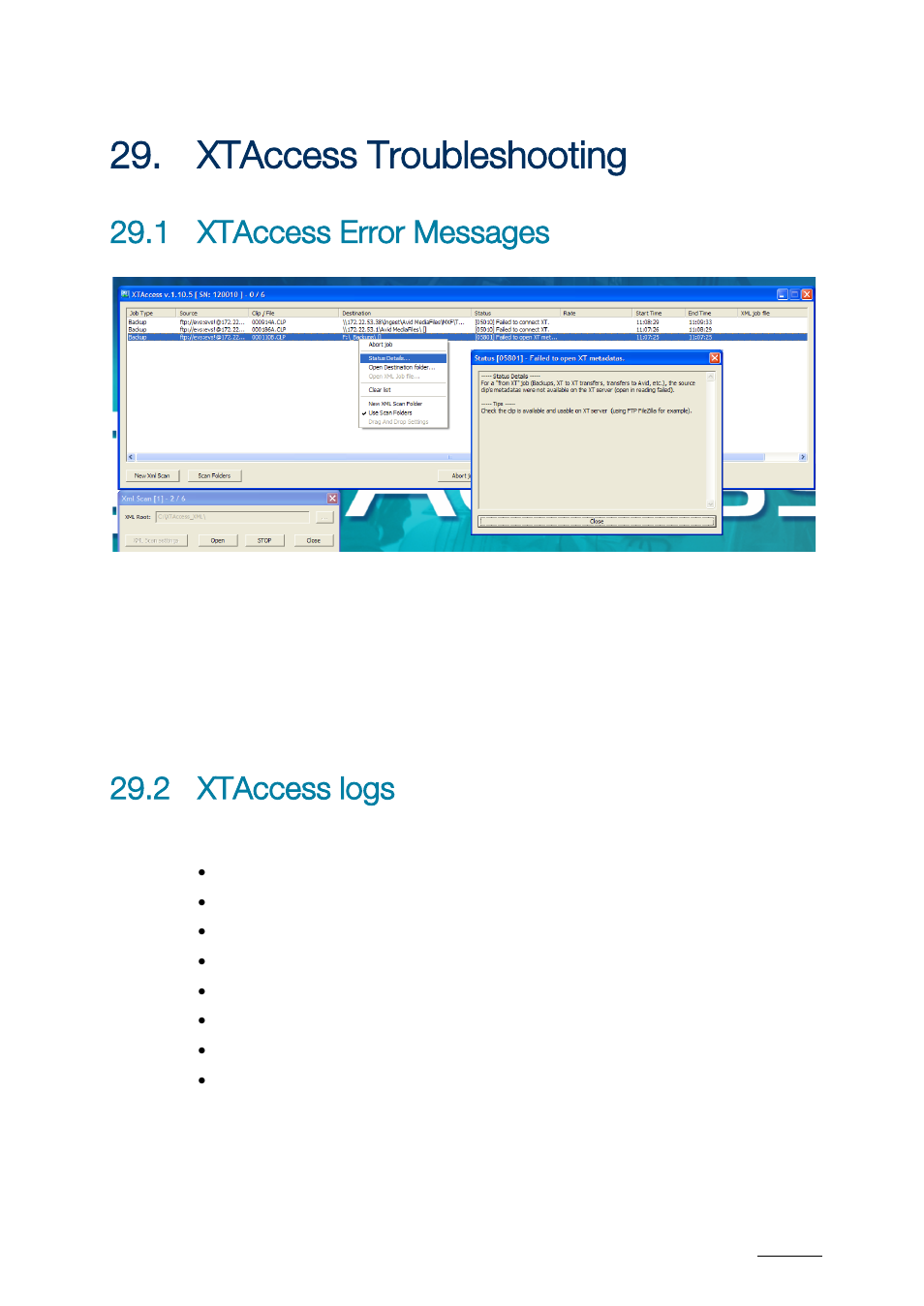 Xtaccess troubleshooting, 1 xtaccess error messages, 2 xtaccess logs | Ccess, Roubleshooting, Xtaccess error messages, Xtaccess logs | EVS XTAccess Version 1.17 - May 2012 User Manual User Manual | Page 105 / 107