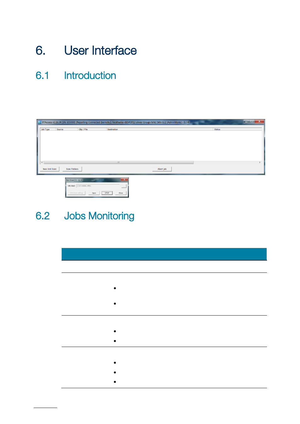 User interface, 1 introduction, 2 jobs monitoring | Nterface, Introduction, Jobs monitoring | EVS XTAccess Version 1.17 - May 2012 User Manual User Manual | Page 20 / 107