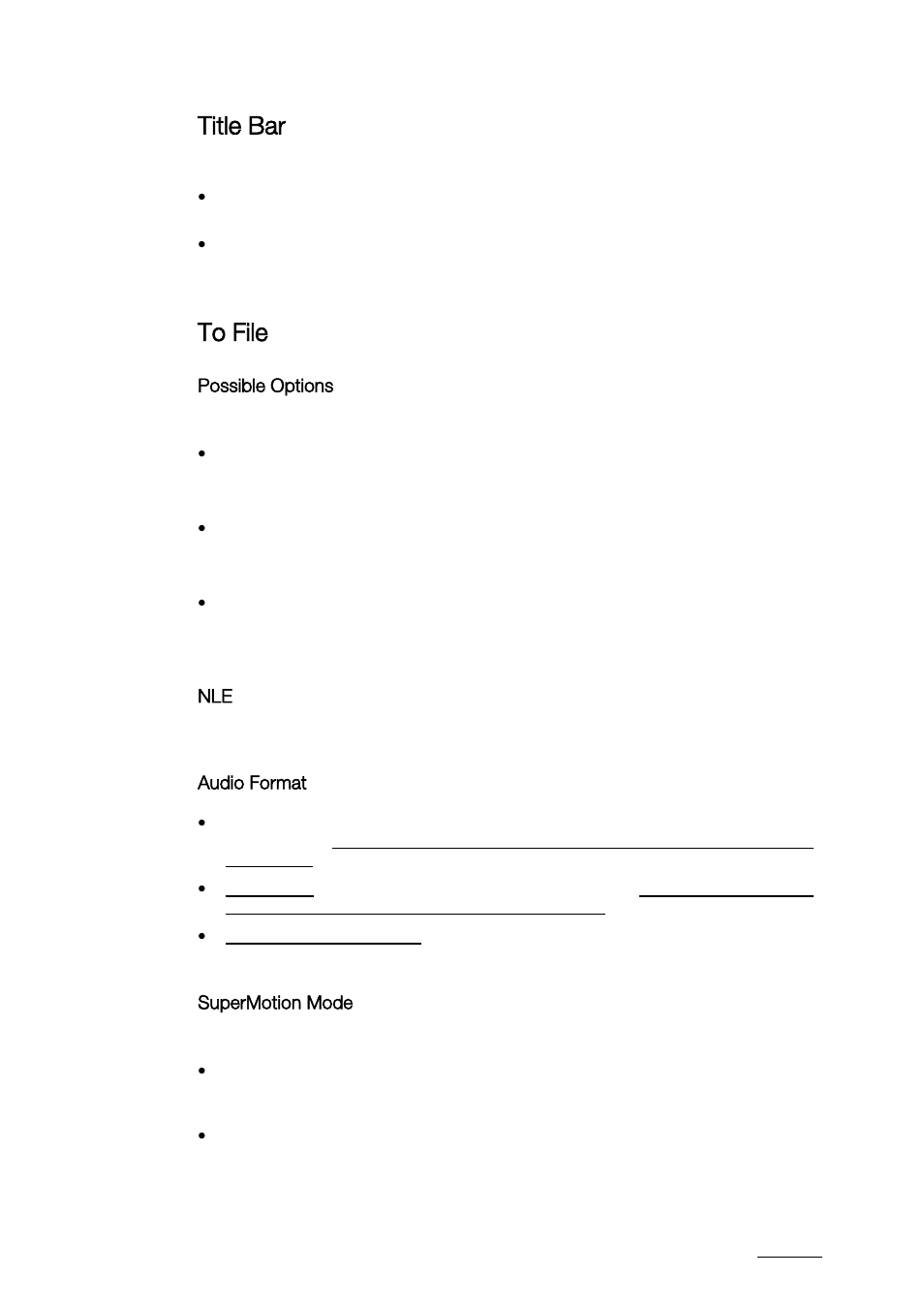 Title bar, To file, Possible options | Audio format, Supermotion mode | EVS XTAccess Version 1.17 - May 2012 User Manual User Manual | Page 31 / 107