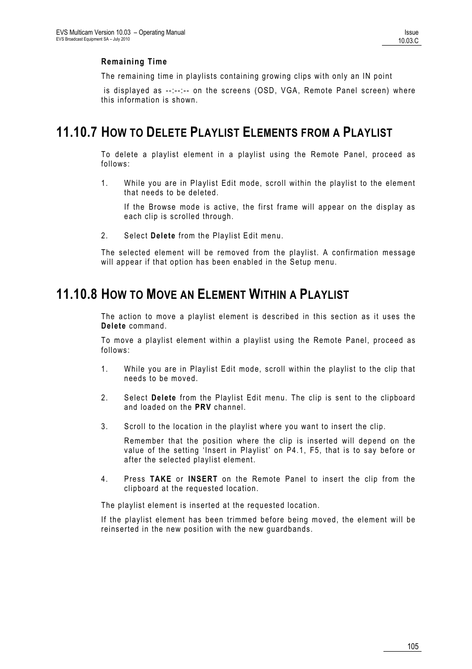 Remaining time, 7 how to delete playlist elements from a playlist, 8 how to move an element within a playlist | Playlist, Aylist | EVS MulticamLSM Version 10.03 - July 2010 Operating Manual User Manual | Page 114 / 195