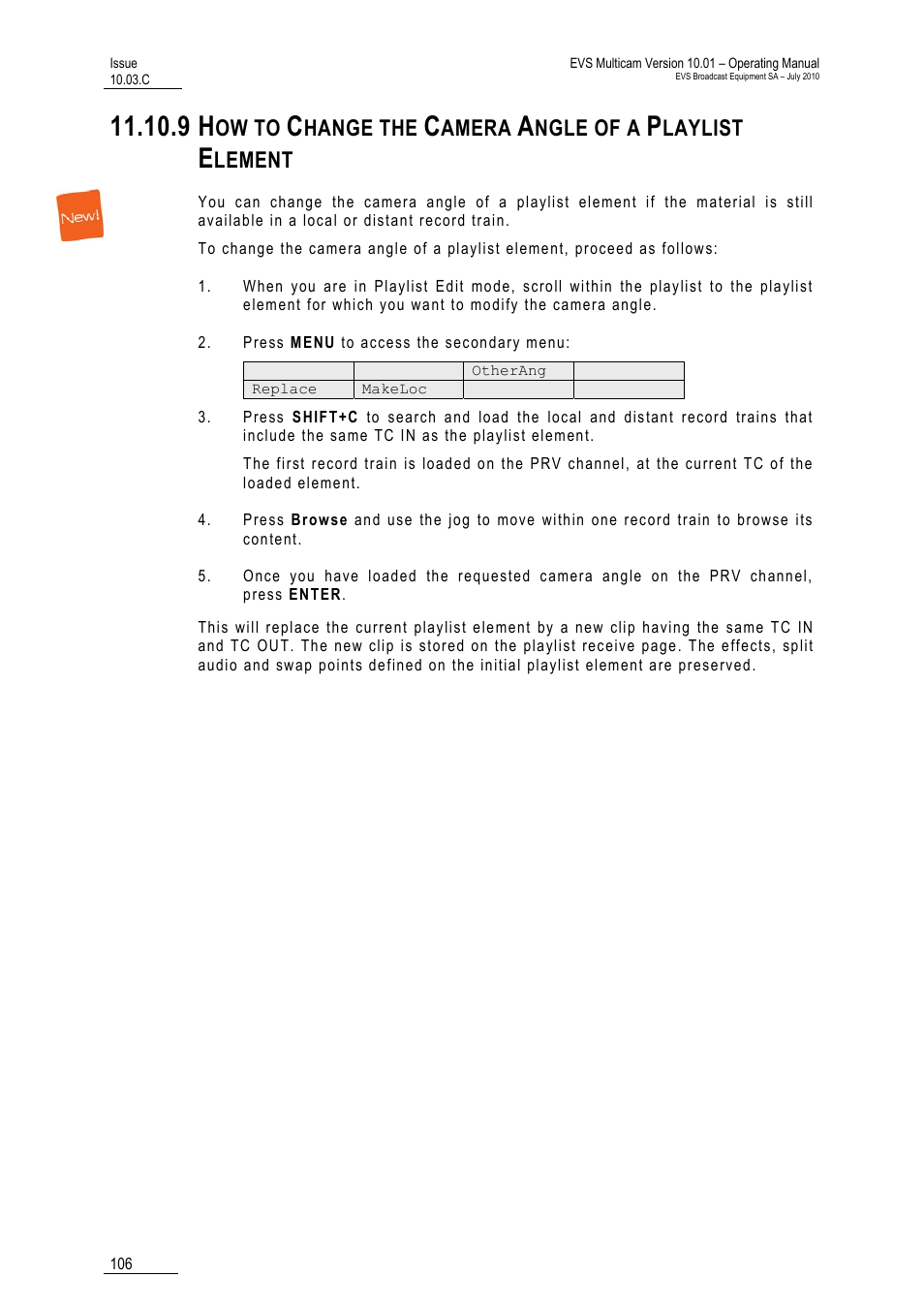 Ow to, Hange the, Amera | Ngle of a, Laylist, Lement | EVS MulticamLSM Version 10.03 - July 2010 Operating Manual User Manual | Page 115 / 195