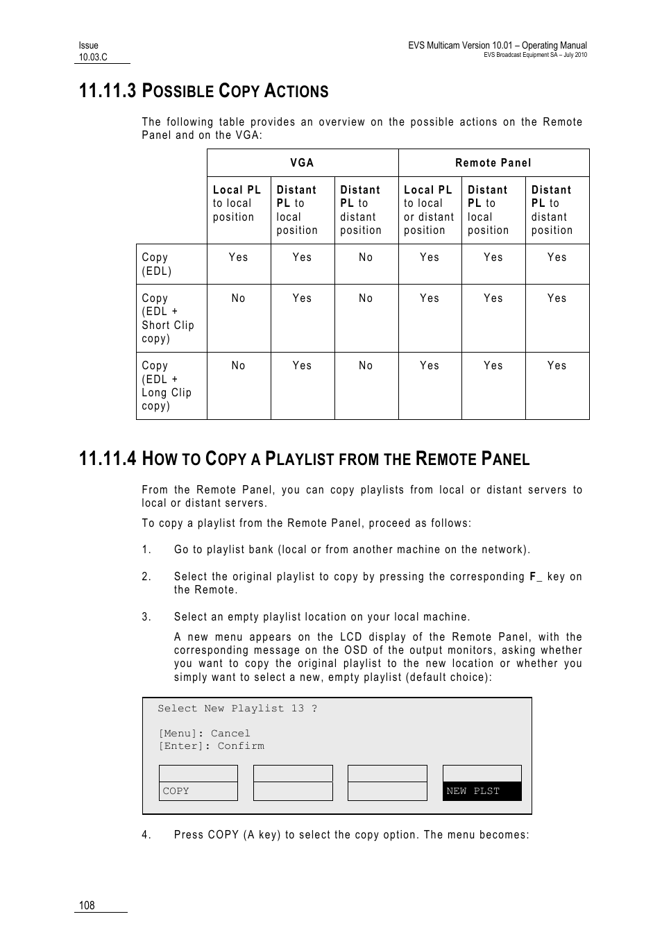 3 possible copy actions, 4 how to copy a playlist from the remote panel, Ossible | Ctions, Ow to, Opy a, Laylist from the, Emote, Anel | EVS MulticamLSM Version 10.03 - July 2010 Operating Manual User Manual | Page 117 / 195