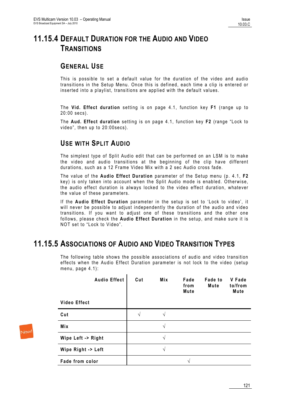 General use, Use with split audio, 5 associations of audio and video transition types | Ansitions, Efault, Uration for the, Udio and, Ideo, Ransitions, Ssociations of | EVS MulticamLSM Version 10.03 - July 2010 Operating Manual User Manual | Page 130 / 195
