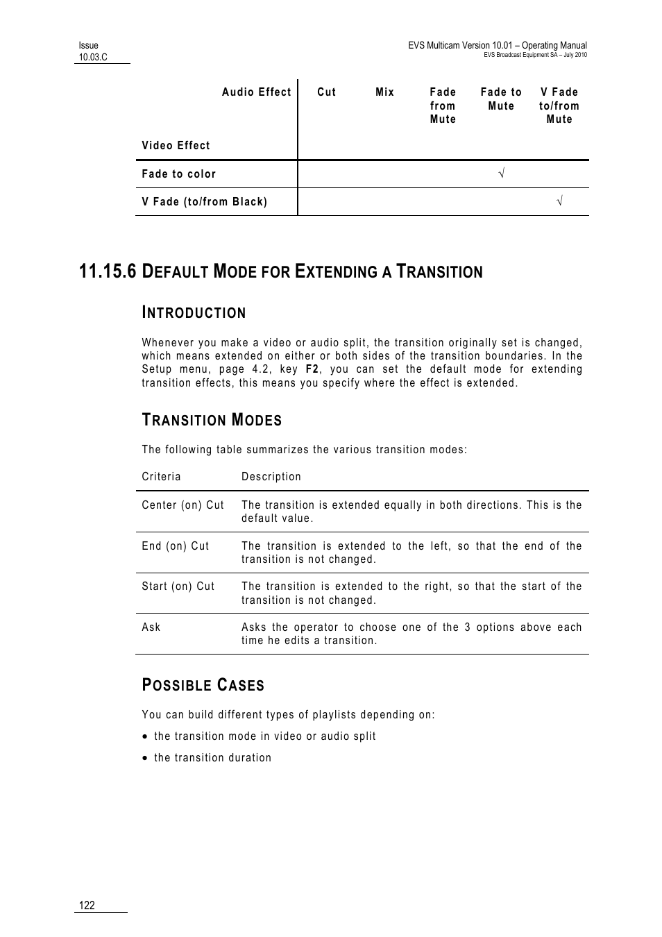 6 default mode for extending a transition, Introduction, Transition modes | Possible cases, Ition, Efault, Ode for, Xtending a, Ransition | EVS MulticamLSM Version 10.03 - July 2010 Operating Manual User Manual | Page 131 / 195