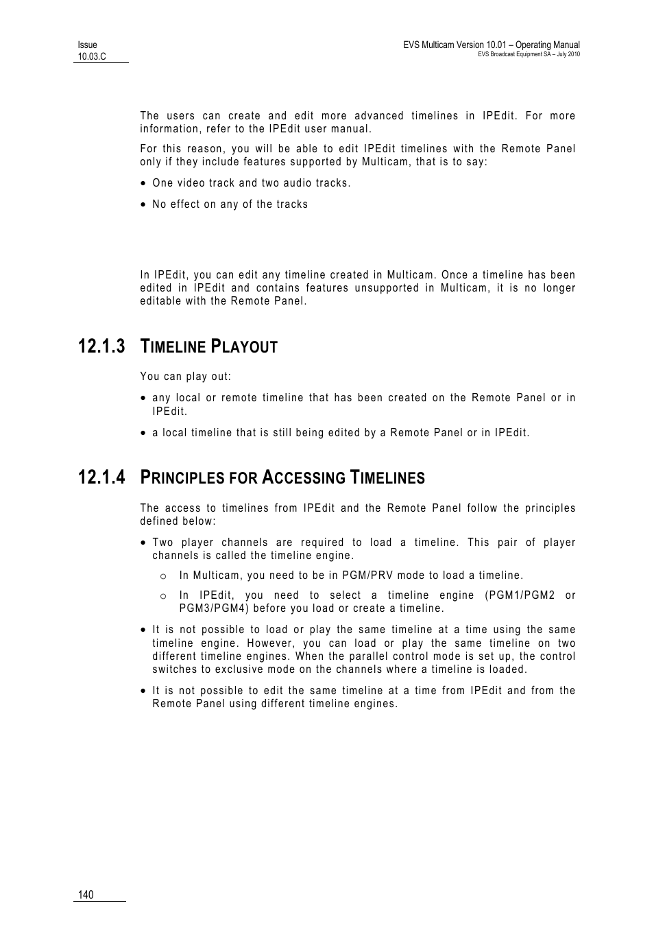 Editing ipedit timelines in multicam, Editing multicam timelines in ipedit, 3 timeline playout | 4 principles for accessing timelines, Ayout, Lines, Imeline, Layout, Rinciples for, Ccessing | EVS MulticamLSM Version 10.03 - July 2010 Operating Manual User Manual | Page 149 / 195