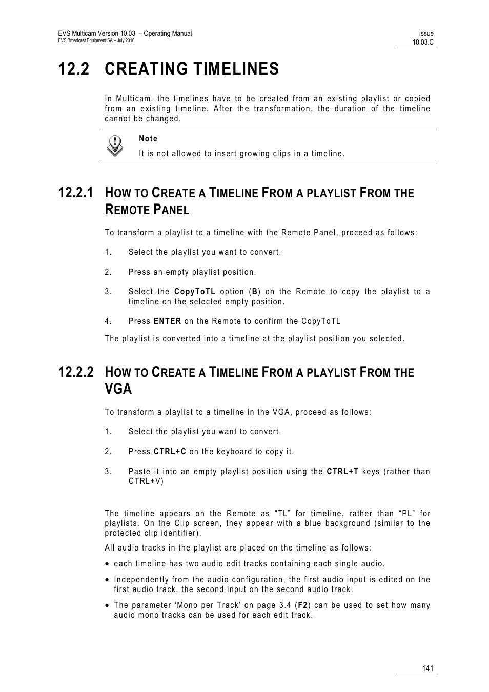 2 creating timelines | EVS MulticamLSM Version 10.03 - July 2010 Operating Manual User Manual | Page 150 / 195