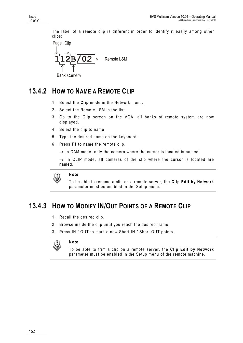 2 how to name a remote clip, 3 how to modify in/out points of a remote clip, Clip | In/o | EVS MulticamLSM Version 10.03 - July 2010 Operating Manual User Manual | Page 161 / 195
