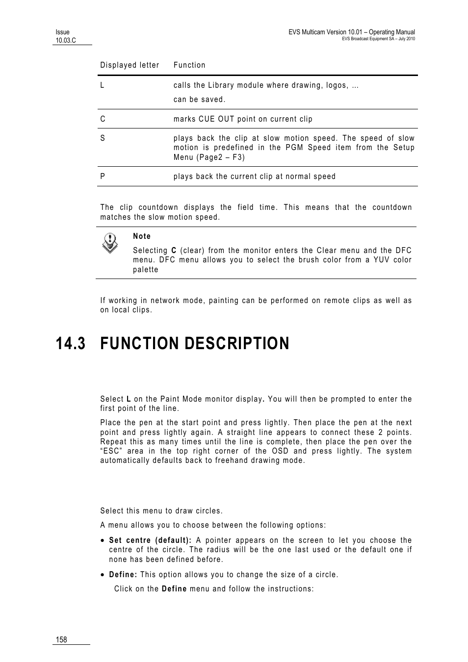 3 function description, Straight line / broken line drawing (l), Circle drawing (o) | EVS MulticamLSM Version 10.03 - July 2010 Operating Manual User Manual | Page 167 / 195