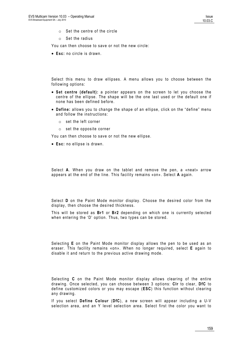 Ellipse drawing (0), Arrow (a), Color & density (d) | Erase (e), Clear (c) | EVS MulticamLSM Version 10.03 - July 2010 Operating Manual User Manual | Page 168 / 195