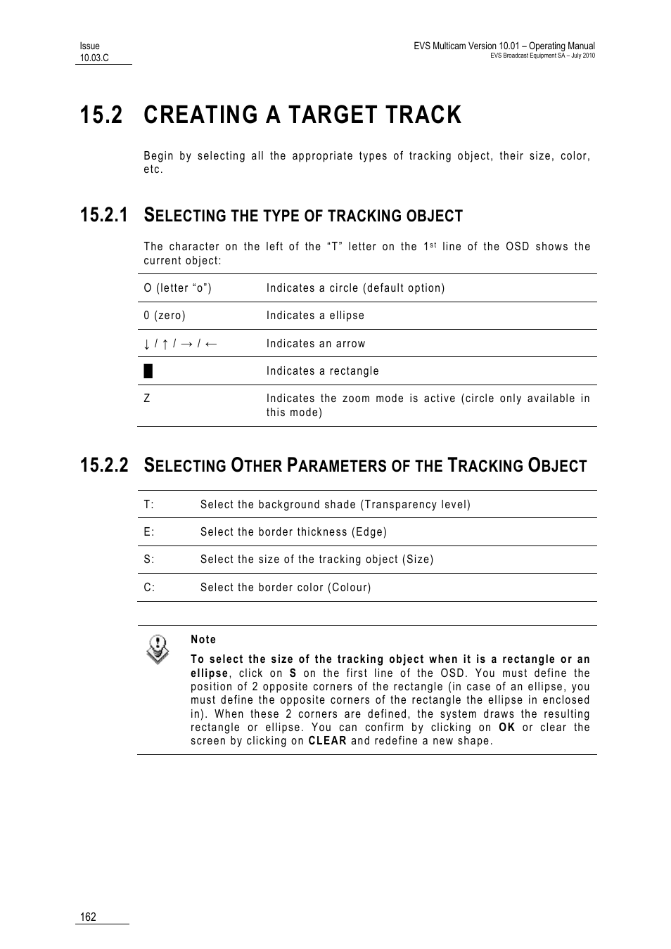 2 creating a target track, 1 selecting the type of tracking object, Object | Electing the type of tracking object, Electing, Ther, Arameters of the, Racking, Bject | EVS MulticamLSM Version 10.03 - July 2010 Operating Manual User Manual | Page 171 / 195