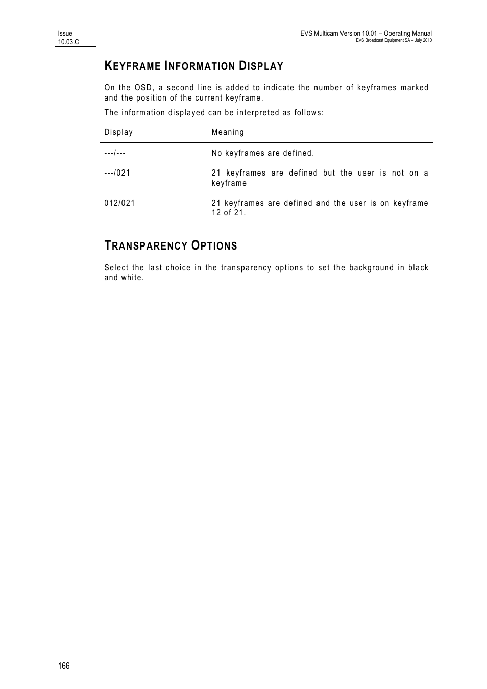 Keyframe information display, Transparency options | EVS MulticamLSM Version 10.03 - July 2010 Operating Manual User Manual | Page 175 / 195