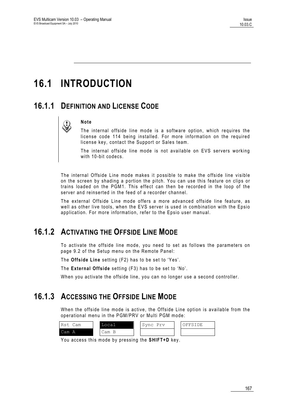 Offside line mode, 1 introduction, 1 definition and license code | 2 activating the offside line mode, 3 accessing the offside line mode | EVS MulticamLSM Version 10.03 - July 2010 Operating Manual User Manual | Page 176 / 195