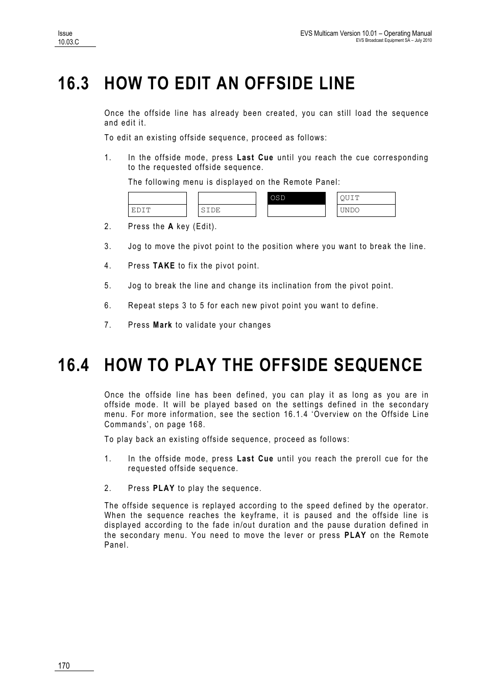 3 how to edit an offside line, 4 how to play the offside sequence, Line | Uence | EVS MulticamLSM Version 10.03 - July 2010 Operating Manual User Manual | Page 179 / 195