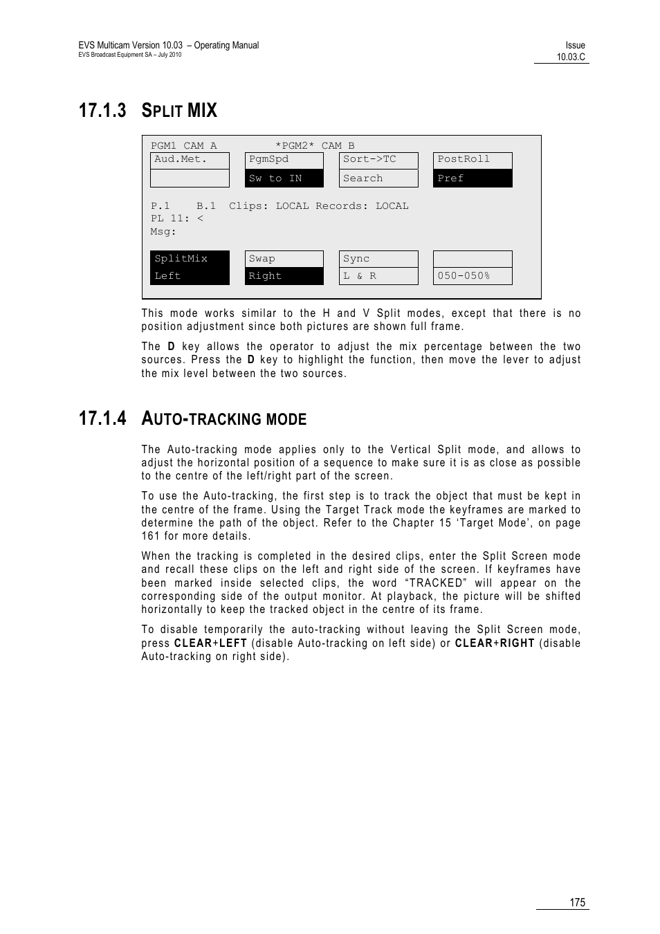 3 split mix, 4 auto-tracking mode, Plit | Tracking mode | EVS MulticamLSM Version 10.03 - July 2010 Operating Manual User Manual | Page 184 / 195