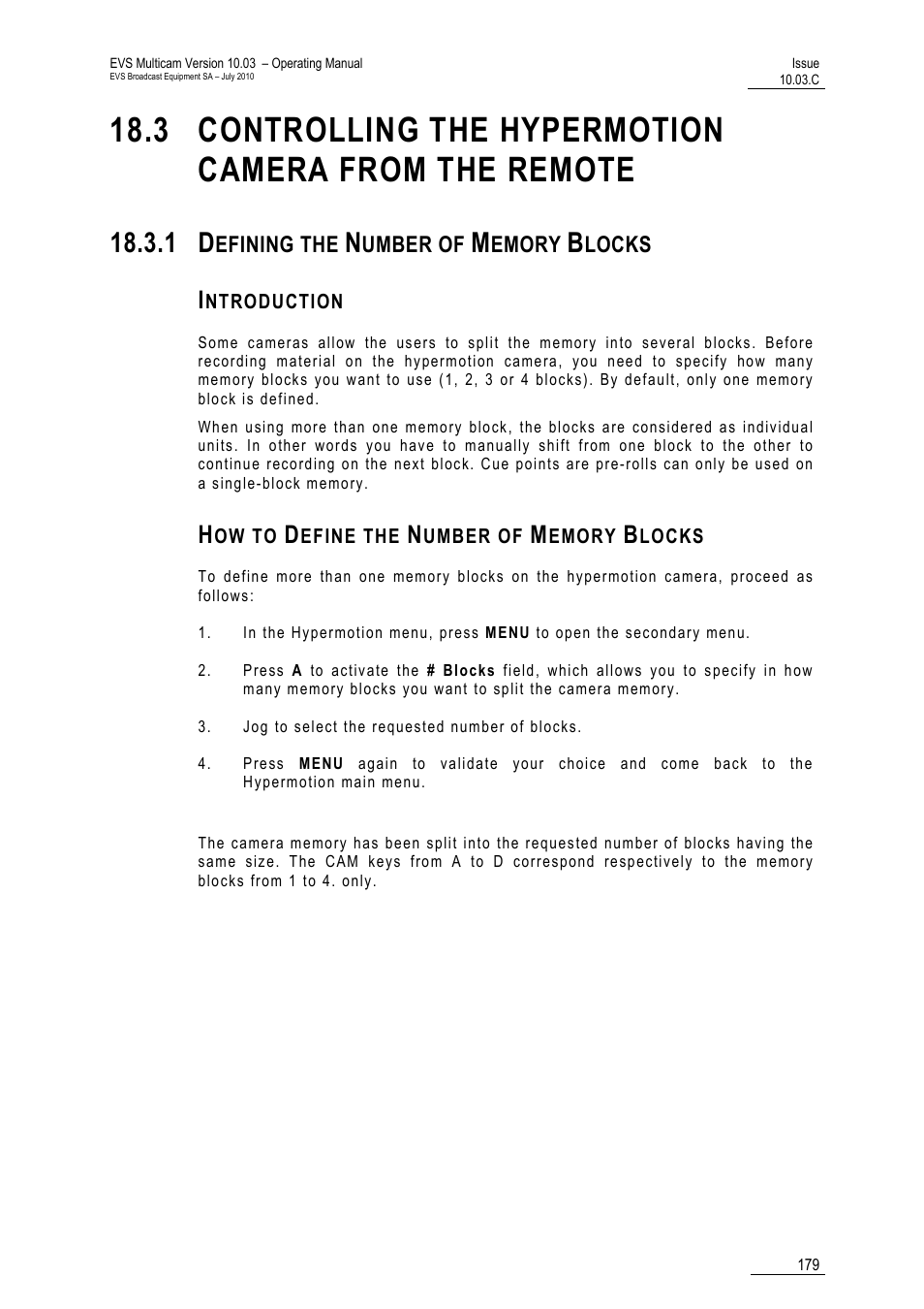 1 defining the number of memory blocks, Introduction, How to define the number of memory blocks | EVS MulticamLSM Version 10.03 - July 2010 Operating Manual User Manual | Page 188 / 195