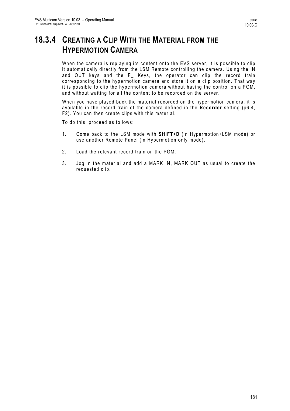 Mera, Reating a, Ith the | Aterial from the, Ypermotion, Amera | EVS MulticamLSM Version 10.03 - July 2010 Operating Manual User Manual | Page 190 / 195