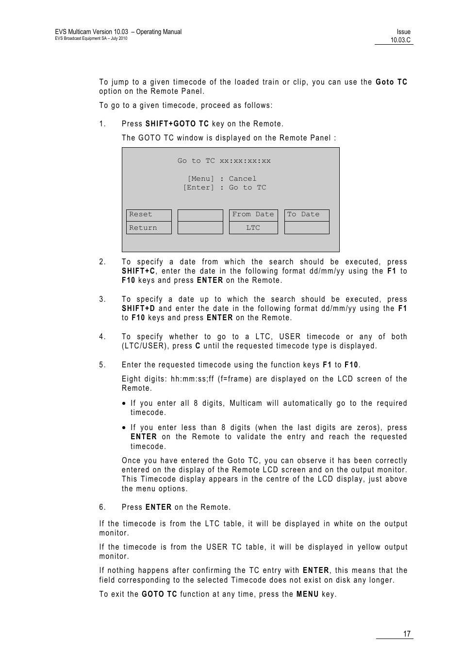 How to go to a given timecode | EVS MulticamLSM Version 10.03 - July 2010 Operating Manual User Manual | Page 26 / 195
