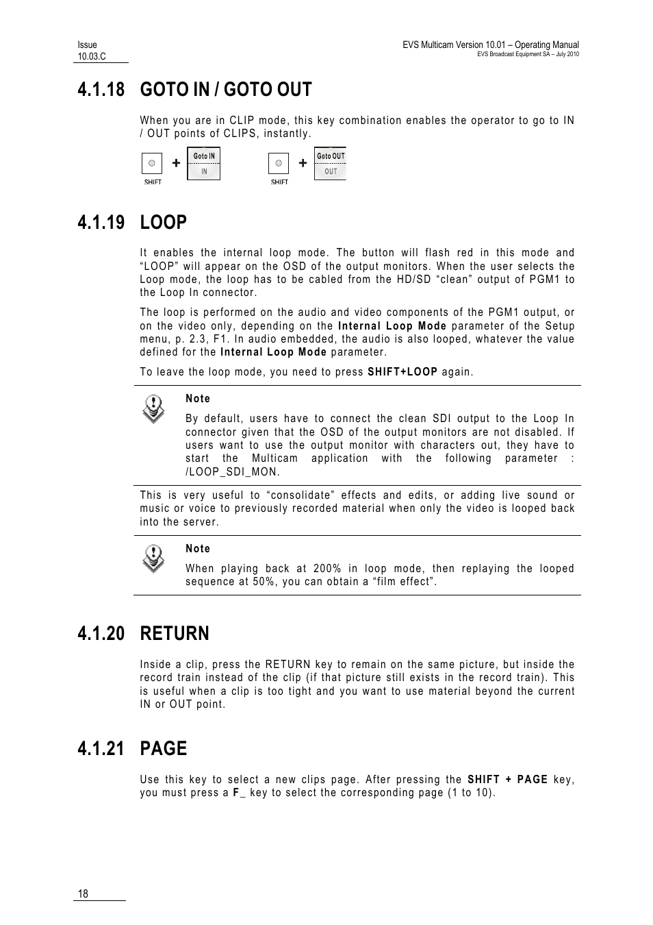 18 goto in / goto out, 19 loop, 20 return | 18 goto, Goto, 21 page | EVS MulticamLSM Version 10.03 - July 2010 Operating Manual User Manual | Page 27 / 195