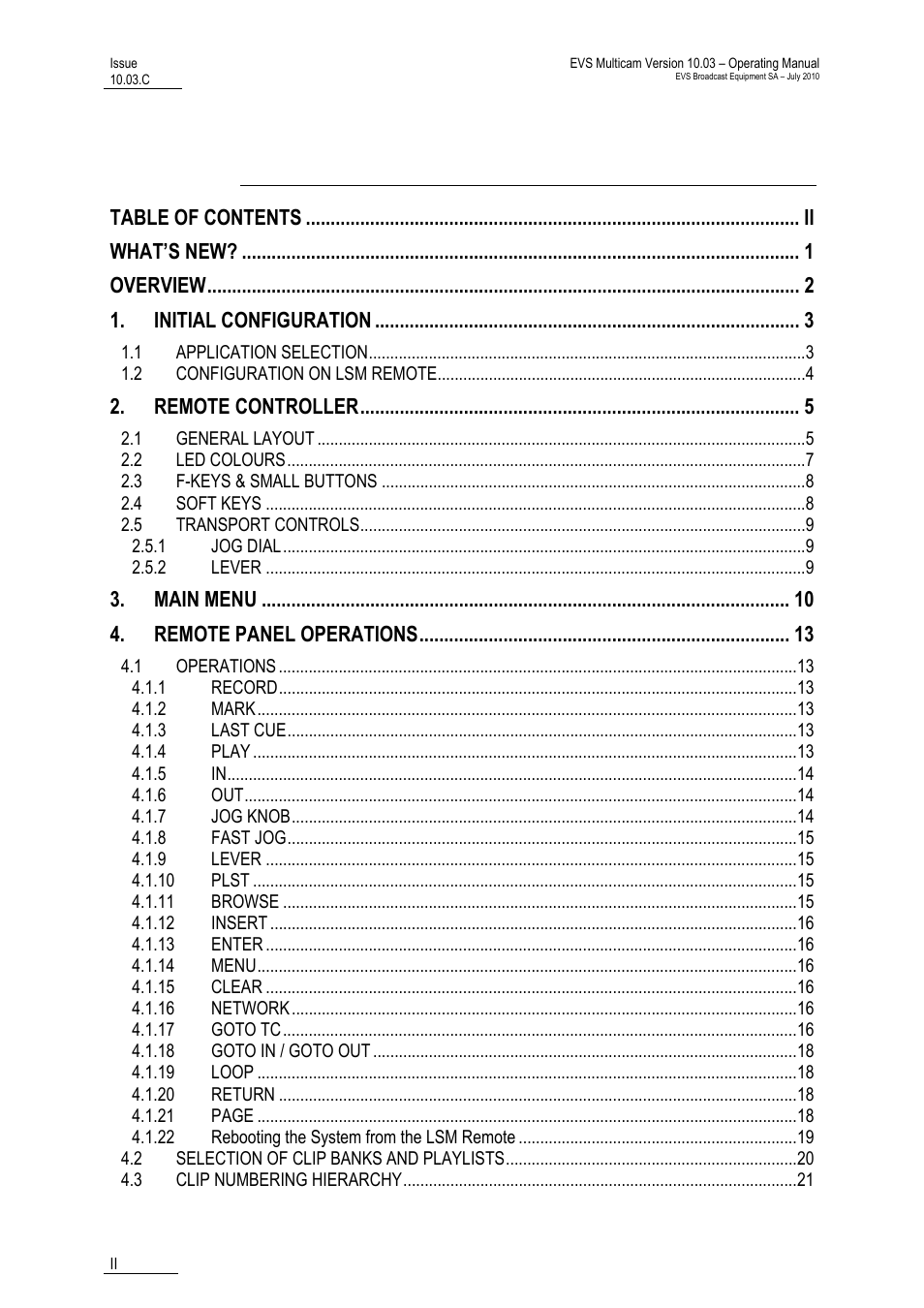 EVS MulticamLSM Version 10.03 - July 2010 Operating Manual User Manual | Page 3 / 195