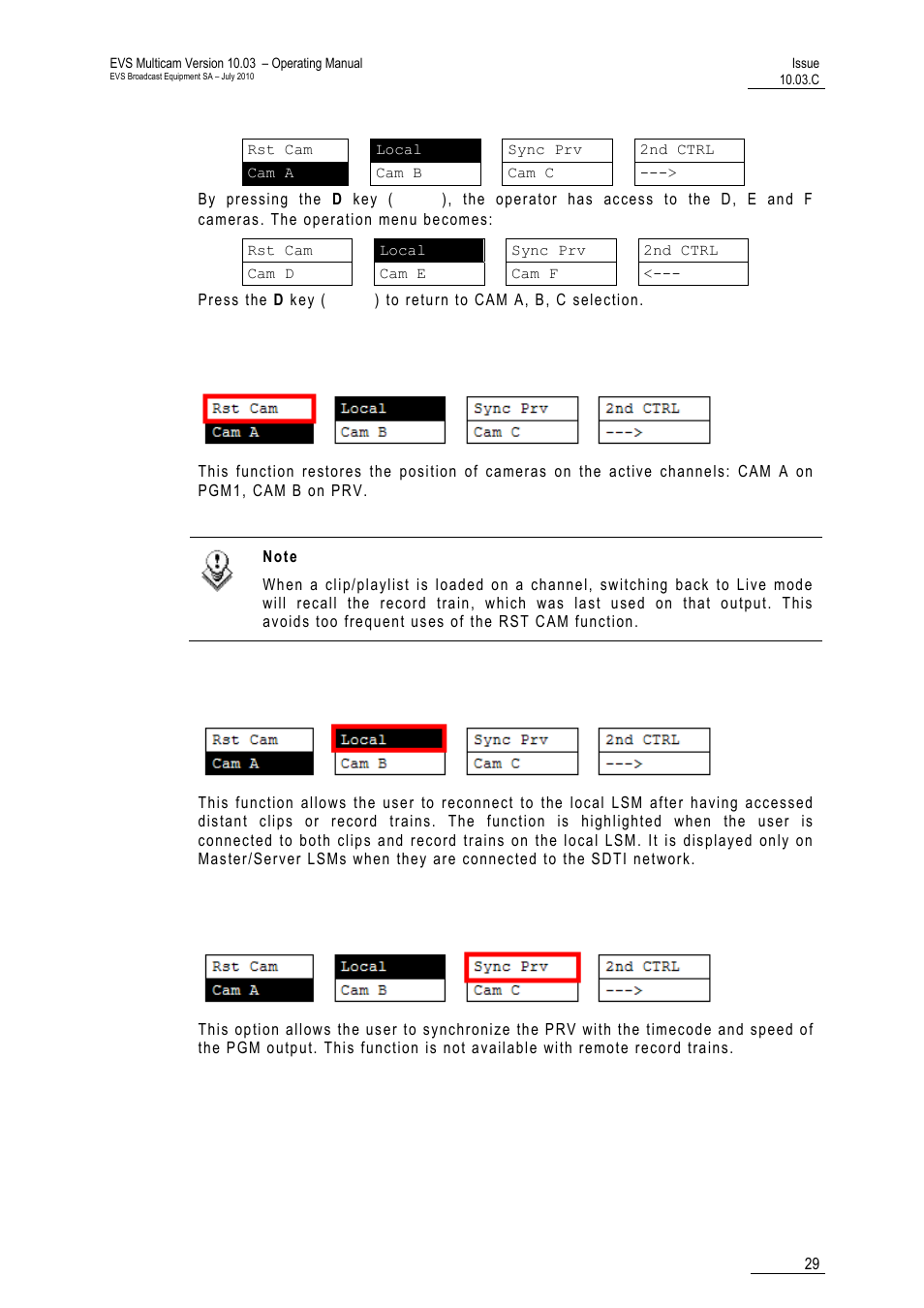 Rst cam, Local, Sync prv | EVS MulticamLSM Version 10.03 - July 2010 Operating Manual User Manual | Page 38 / 195