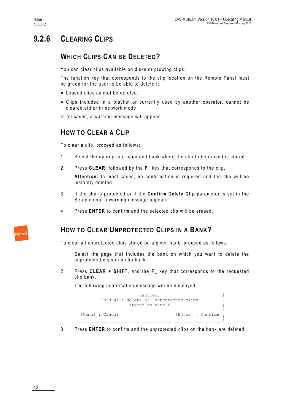 6 clearing clips, Which clips can be deleted, How to clear a clip | How to clear unprotected clips in a bank, Learing, Lips | EVS MulticamLSM Version 10.03 - July 2010 Operating Manual User Manual | Page 51 / 195