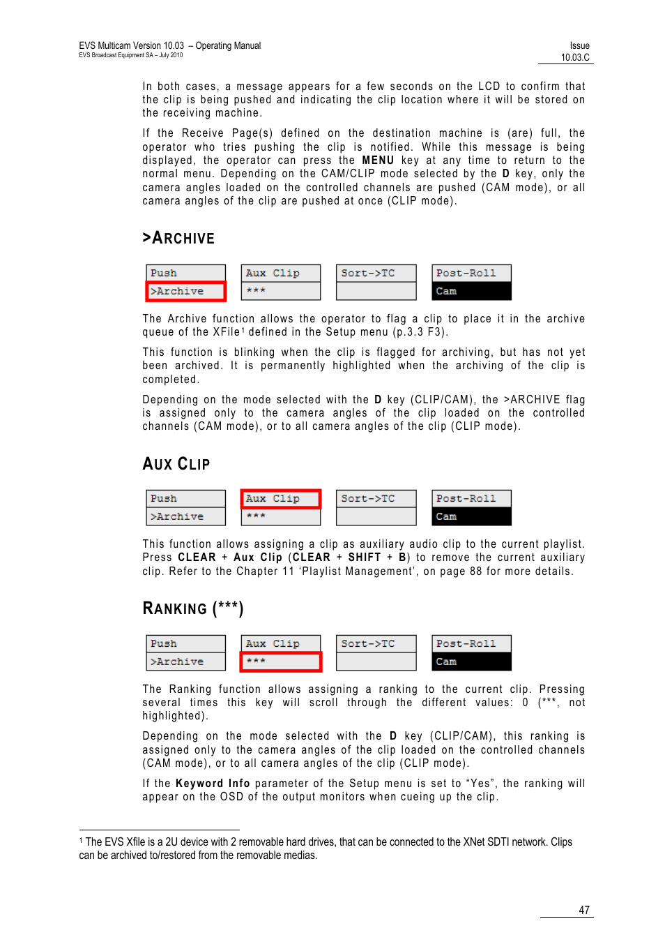 Archive, Aux clip, Ranking (***) | EVS MulticamLSM Version 10.03 - July 2010 Operating Manual User Manual | Page 56 / 195