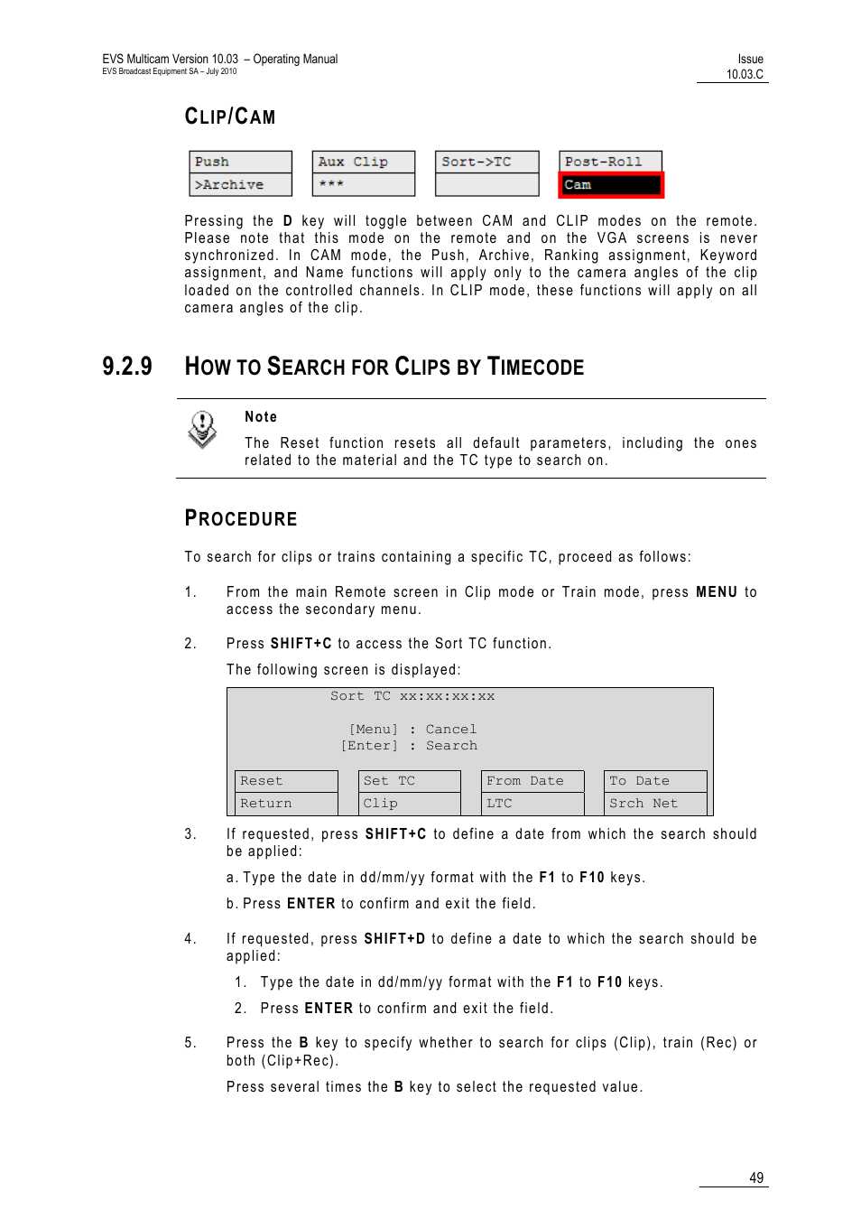 Clip/cam, 9 how to search for clips by timecode, Procedure | Mecode, 9 ‘how to search for clips by timecode, Ow to, Earch for, Lips by, Imecode | EVS MulticamLSM Version 10.03 - July 2010 Operating Manual User Manual | Page 58 / 195