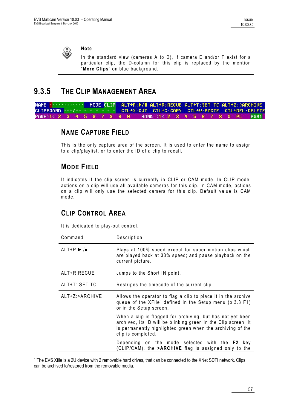 5 the clip management area, Name capture field, Mode field | Clip control area, Anagement | EVS MulticamLSM Version 10.03 - July 2010 Operating Manual User Manual | Page 66 / 195