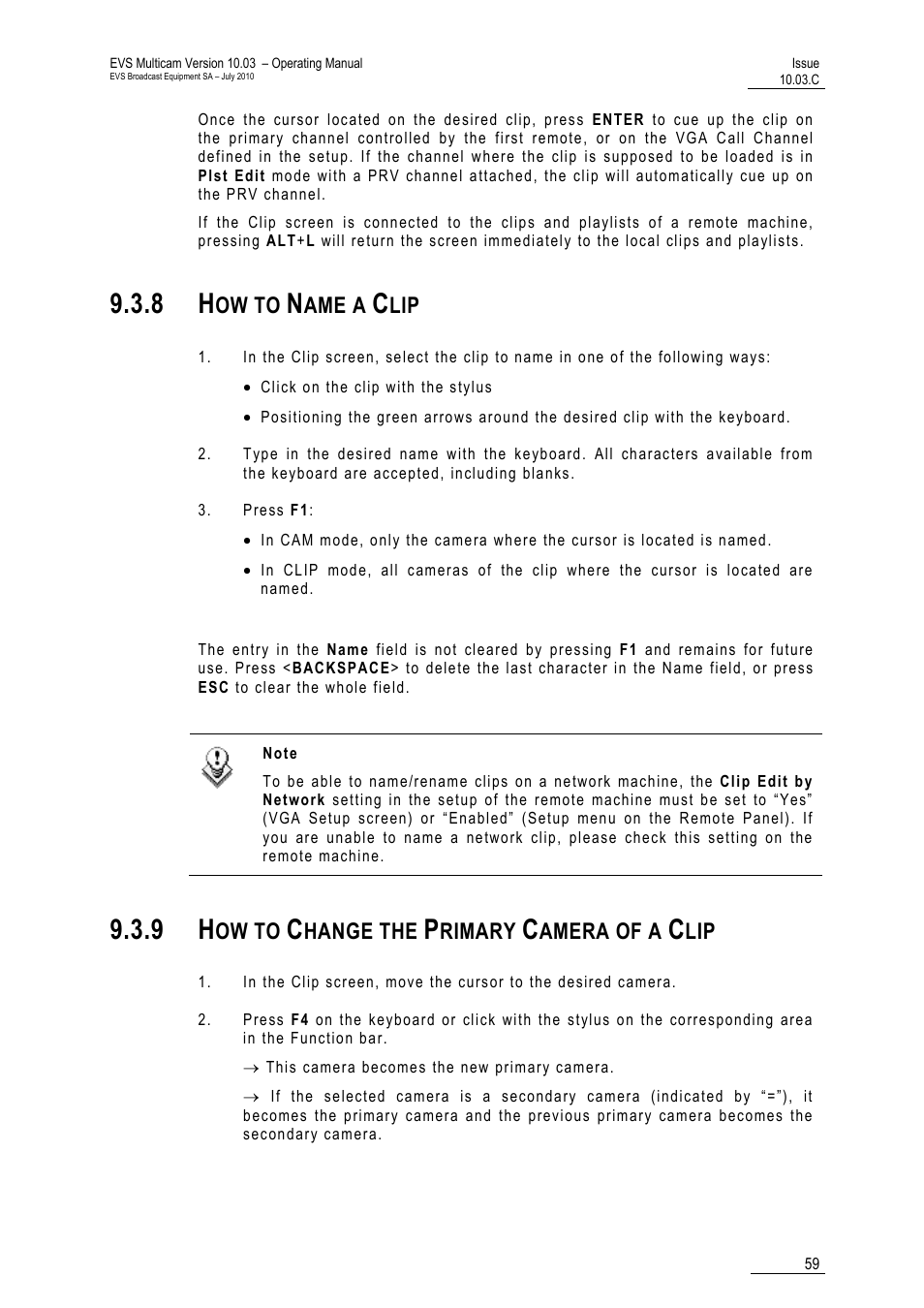 8 how to name a clip, 9 how to change the primary camera of a clip, 9 ‘how to change the primary camera of a clip | Ow to, Ame a, Hange the, Rimary, Amera of a | EVS MulticamLSM Version 10.03 - July 2010 Operating Manual User Manual | Page 68 / 195
