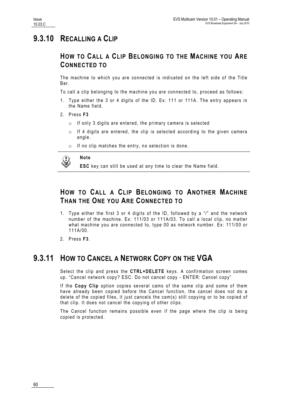 10 recalling a clip, 11 how to cancel a network copy on the vga, 10 r | 11 h | EVS MulticamLSM Version 10.03 - July 2010 Operating Manual User Manual | Page 69 / 195