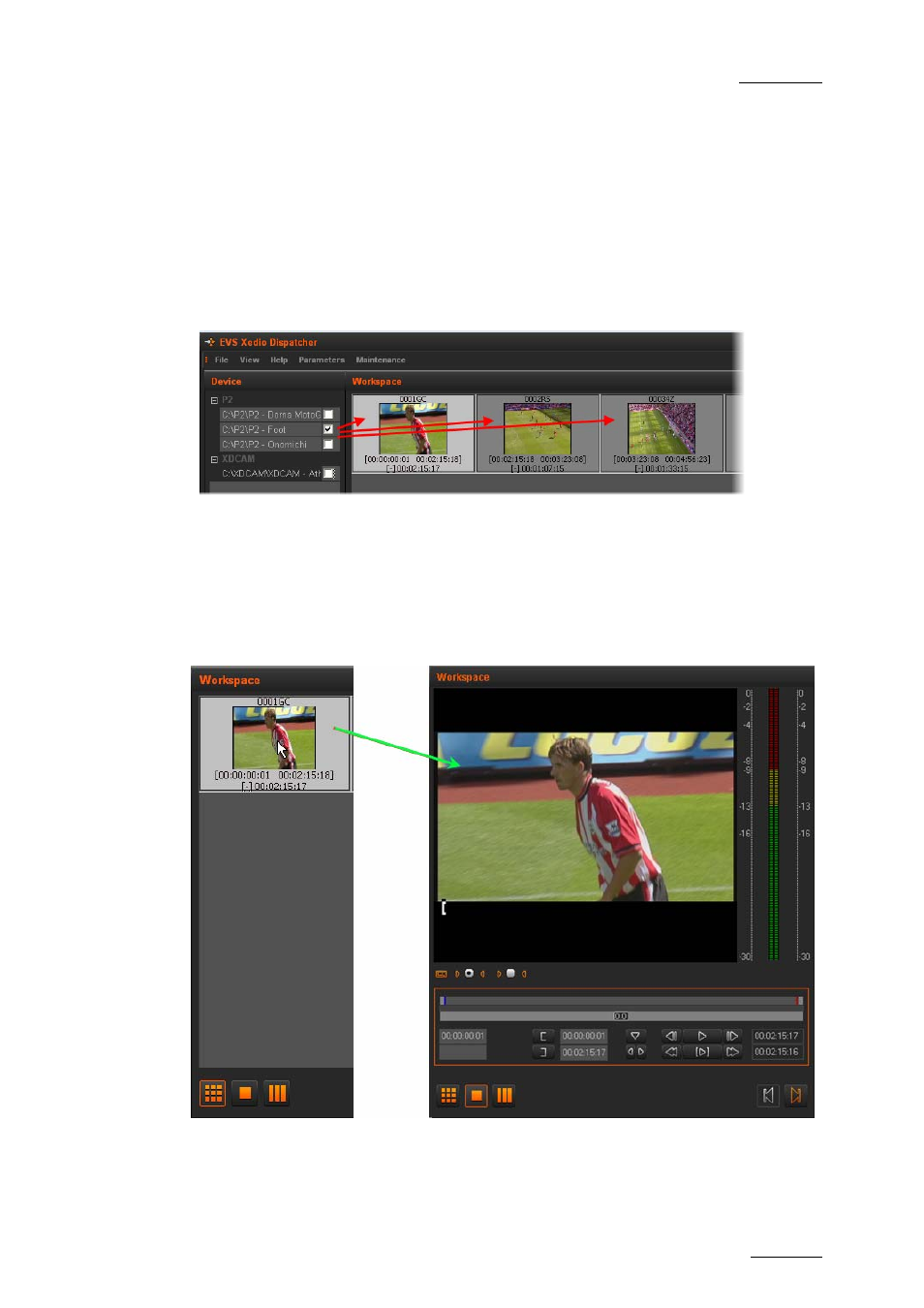Selecting relevant media, Opening the source clips in the thumbnail view, Loading a source clip in the clip player | Selecting media, 3 selecting relevant media | EVS Xedio Dispatcher Version 3.1 - December 2010 User Manual User Manual | Page 56 / 72