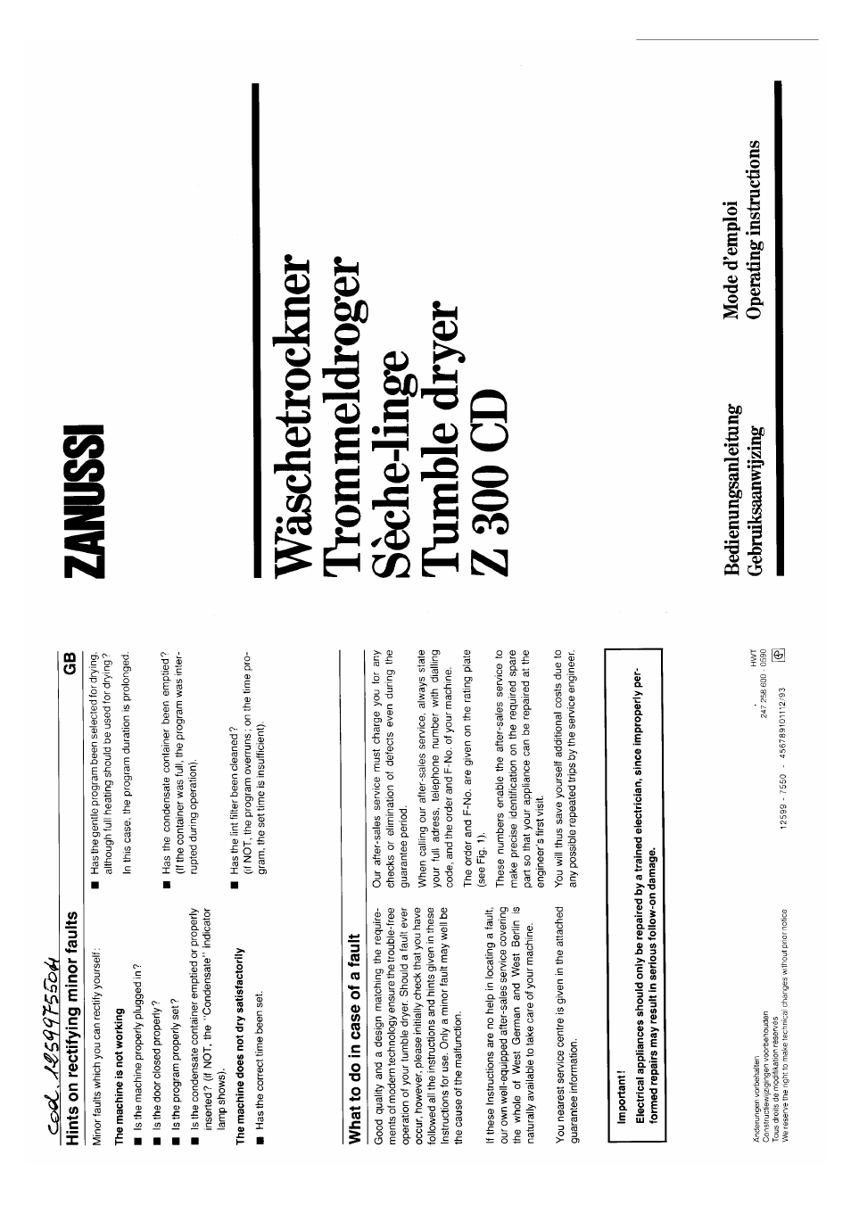 Zanussi Z 300 CDP User Manual | 14 pages