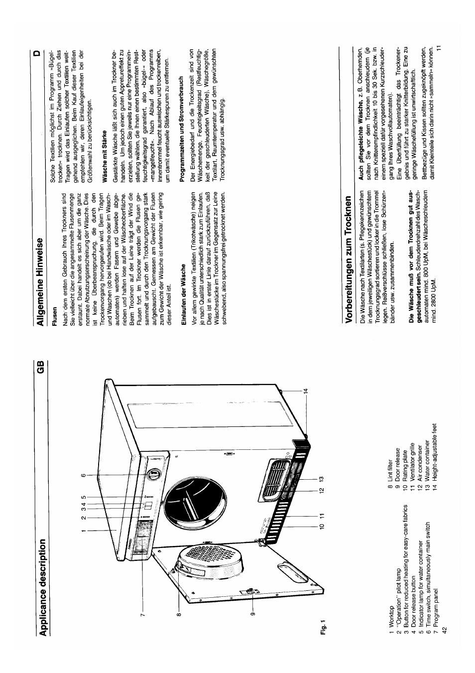 Appi ¡canee description, Allgemeine hinweise, Vorbereitungen zum trocknen | Appi ¡canee description gb allgemeine hinweise | Zanussi Z 300 CDP User Manual | Page 11 / 14