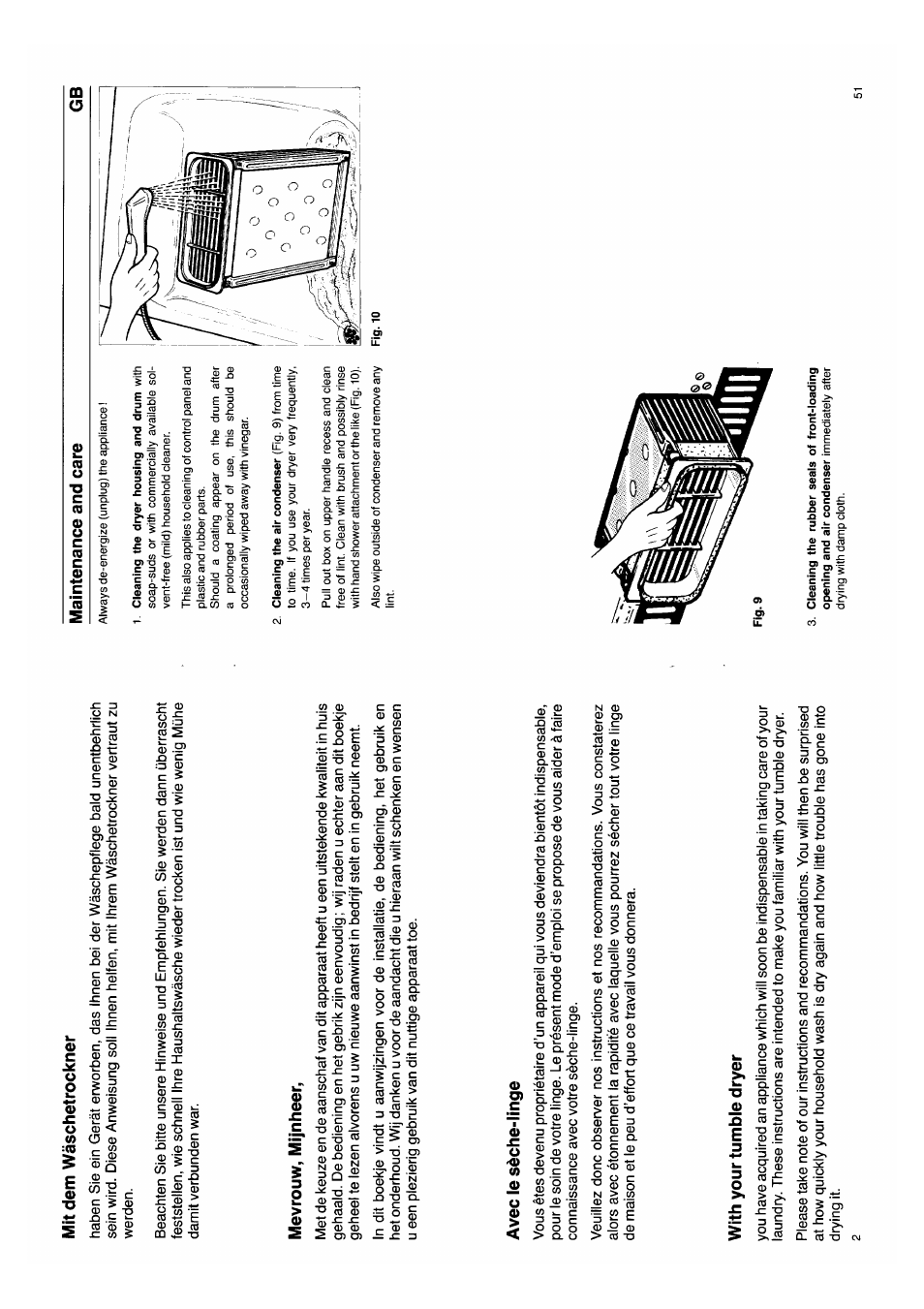 Mit dem wäschetrockner, Maintenance and care, Mevrouw, mijnheer | Avec le sèche-linge, With your tumble dryer | Zanussi Z 300 CDP User Manual | Page 2 / 14