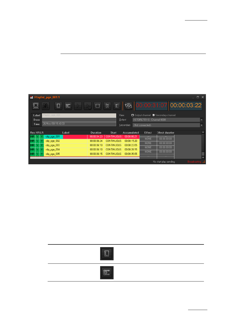 The playlist pane, 1 introduction, 2 overview of the playlist pane | 1 transport controls, Introduction, Overview of the playlist pane, Transport controls, Ransport, Ontrols | EVS XEDIO Playout Organizer Version 4.2 - June 2012 User Manual User Manual | Page 17 / 34