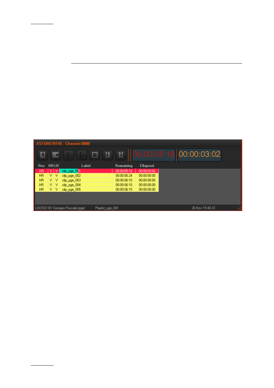 The channel pane, 1 introduction, 2 overview of the channel pane | 3 transport controls and timecode fields, Introduction, Overview of the channel pane, Transport controls and timecode fields | EVS XEDIO Playout Organizer Version 4.2 - June 2012 User Manual User Manual | Page 30 / 34