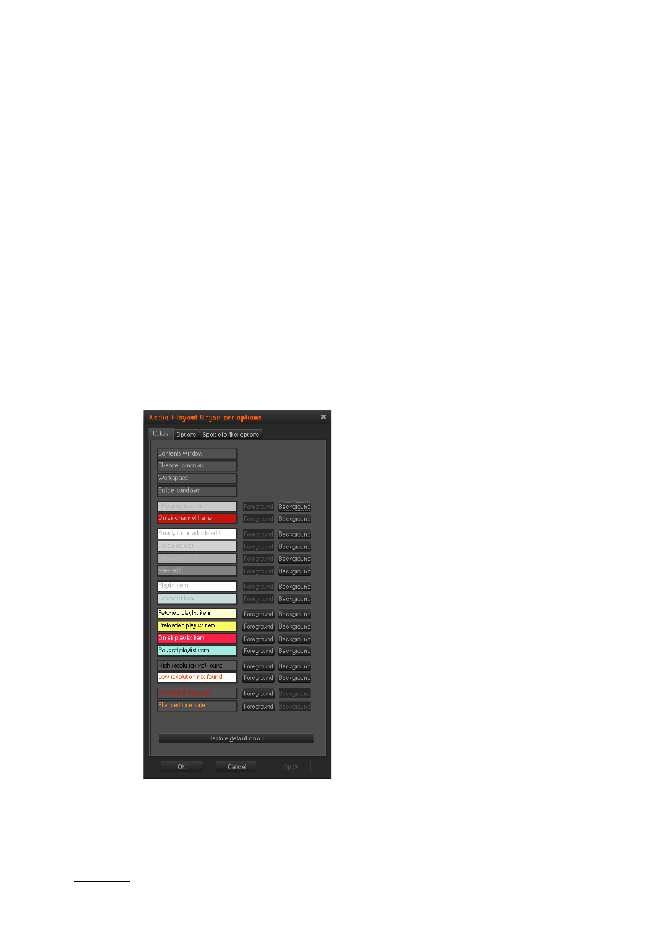 Menu bar, 1 introduction, 2 colors | Introduction, Colors | EVS XEDIO Playout Organizer Version 4.2 - June 2012 User Manual User Manual | Page 32 / 34