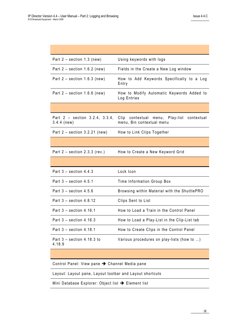 Improvements in user manual version 4.3 & 4.4 | EVS IPDirector Version 4.4 - March 2008 Part 2 User's Manual User Manual | Page 10 / 136