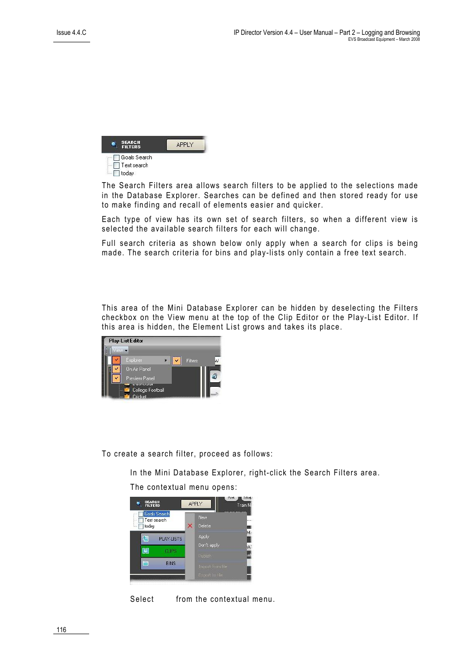 5 search filters, 1 introduction, 2 show/hide search filters | 3 how to create and store a search filter, Introduction, Show/hide search filters, How to create and store a search filter | EVS IPDirector Version 4.4 - March 2008 Part 2 User's Manual User Manual | Page 129 / 136