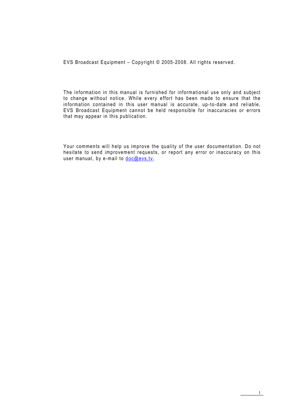Copyright, Disclaimer, Improvement requests | EVS IPDirector Version 4.4 - March 2008 Part 2 User's Manual User Manual | Page 2 / 136