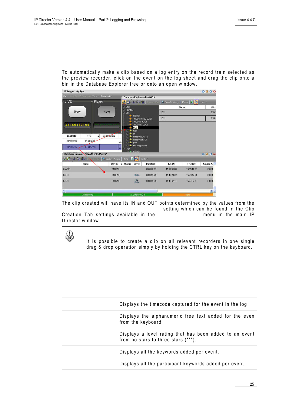 7 ip logger column headings, 11 h | EVS IPDirector Version 4.4 - March 2008 Part 2 User's Manual User Manual | Page 38 / 136