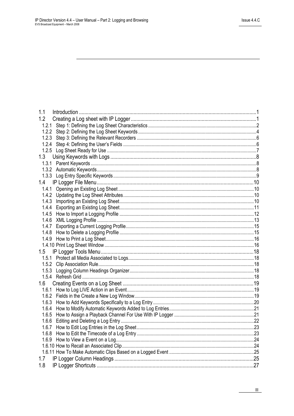 EVS IPDirector Version 4.4 - March 2008 Part 2 User's Manual User Manual | Page 4 / 136