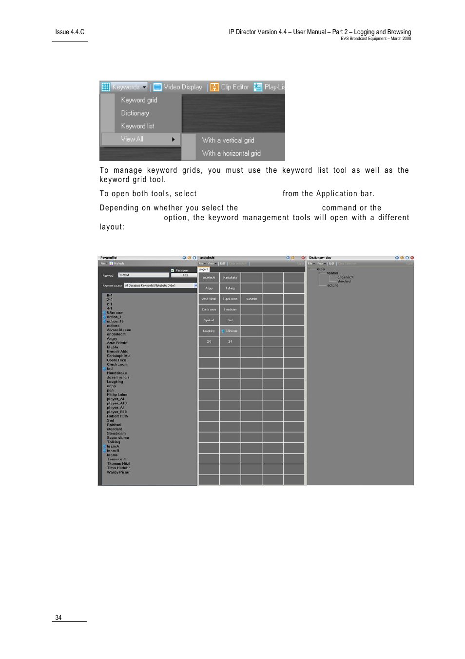 1 how to open the keyword grid tool, Vertical view, How to open the keyword grid tool | Ow to, Pen the, Eyword | EVS IPDirector Version 4.4 - March 2008 Part 2 User's Manual User Manual | Page 47 / 136