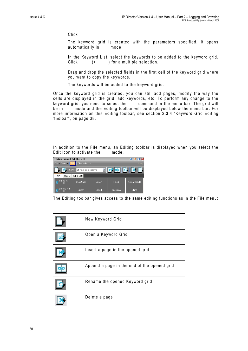 Keyword grid editing toolbar, Eyword, Diting | Oolbar | EVS IPDirector Version 4.4 - March 2008 Part 2 User's Manual User Manual | Page 51 / 136