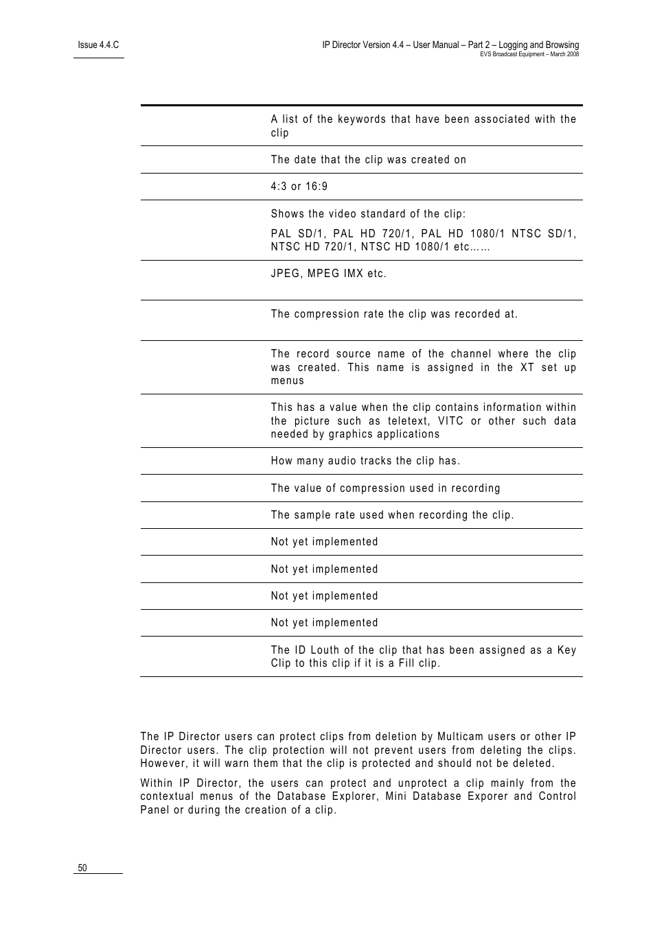Clip protection, Rotection | EVS IPDirector Version 4.4 - March 2008 Part 2 User's Manual User Manual | Page 63 / 136