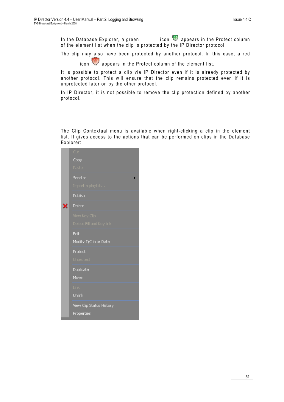 4 clip contextual menu, Clip contextual menu, Ontextual | EVS IPDirector Version 4.4 - March 2008 Part 2 User's Manual User Manual | Page 64 / 136