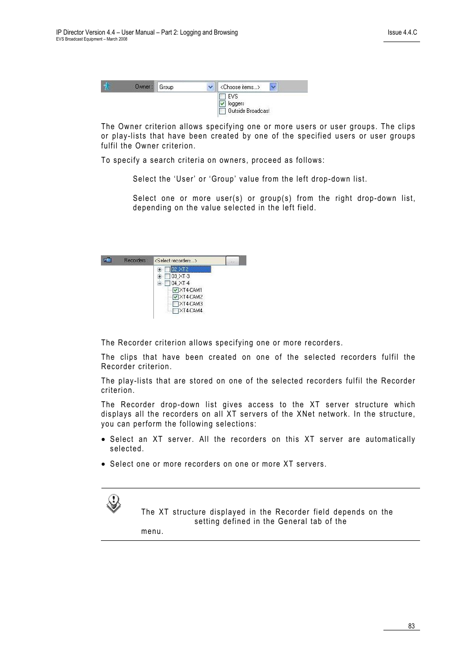 Owner, Recorder | EVS IPDirector Version 4.4 - March 2008 Part 2 User's Manual User Manual | Page 96 / 136